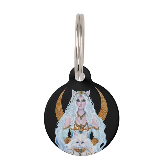 Bastet Egyptian goddess with cat by Renee Lavoie Pet ID Tag (Front)