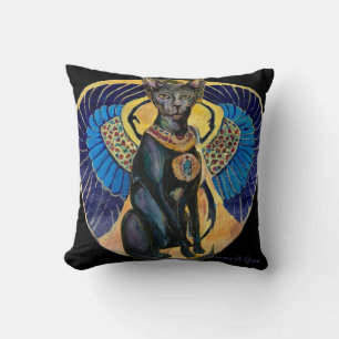 Bastet Scarab Egyptian Cat Goddess Maureen Girard Throw Pillow