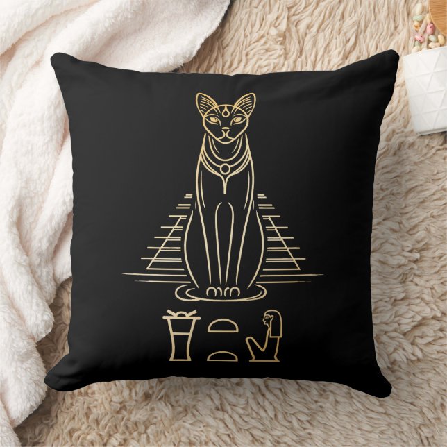 Bastet with name in hieroglyphs and Egypt Pyramid Throw Pillow (Blanket)
