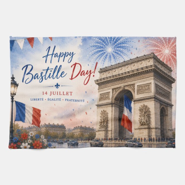 Bastille day Arc de triomphe Paris France firework Kitchen Towel (Horizontal)