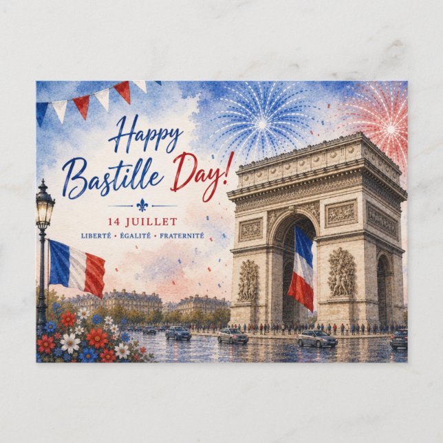 Bastille day Arc de triomphe Paris France firework Postcard (Front)