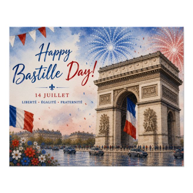Bastille day Arc de triomphe Paris France firework Poster (Front)