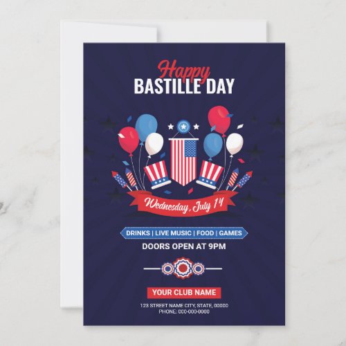 Bastille Day Celebration Party Invitation Flyer 