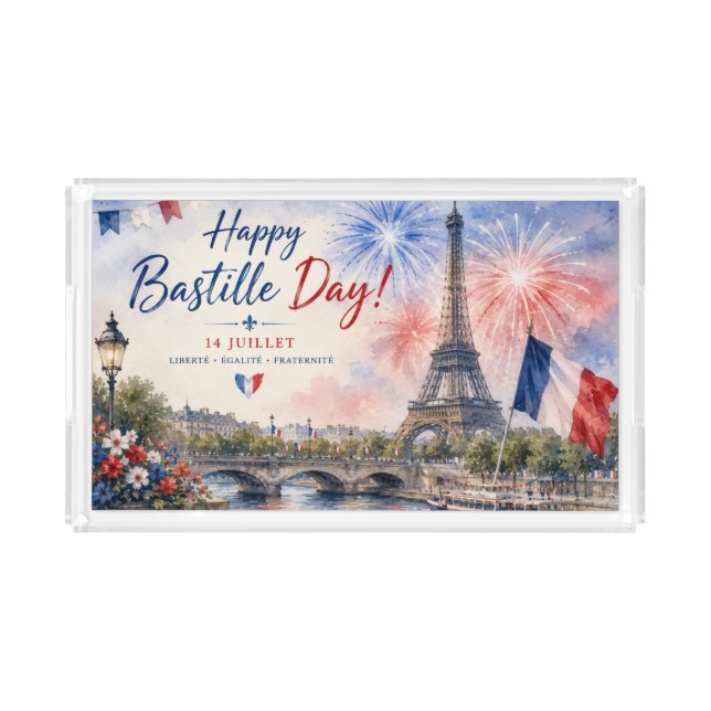 Bastille Day Eiffel Tower River Seine fireworks Acrylic Tray (Front)