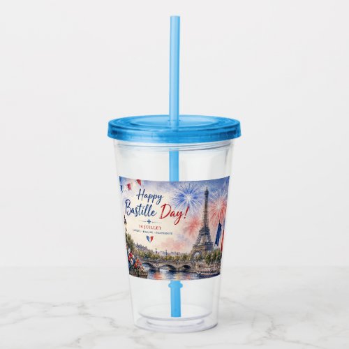 Bastille Day Eiffel Tower River Seine fireworks Acrylic Tumbler