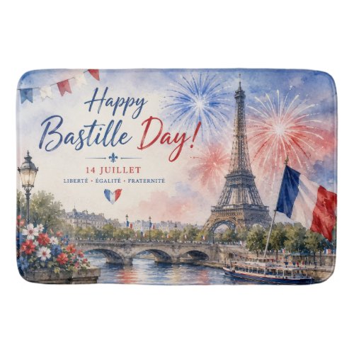 Bastille Day Eiffel Tower River Seine fireworks Bath Mat