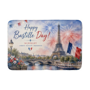 Bastille Day Eiffel Tower River Seine fireworks Bath Mat