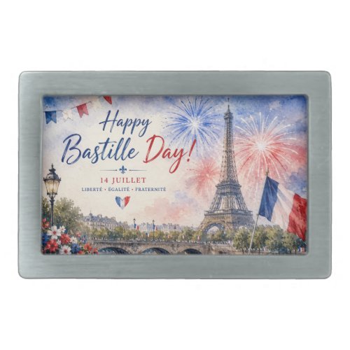 Bastille Day Eiffel Tower River Seine fireworks Belt Buckle