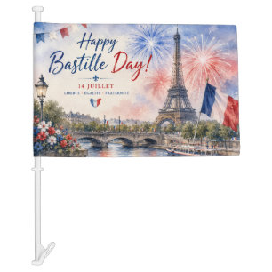 Bastille Day Eiffel Tower River Seine fireworks Car Flag