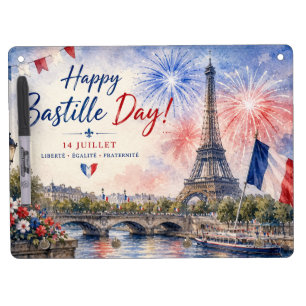 Bastille Day Eiffel Tower River Seine fireworks Dry Erase Board With Keychain Holder