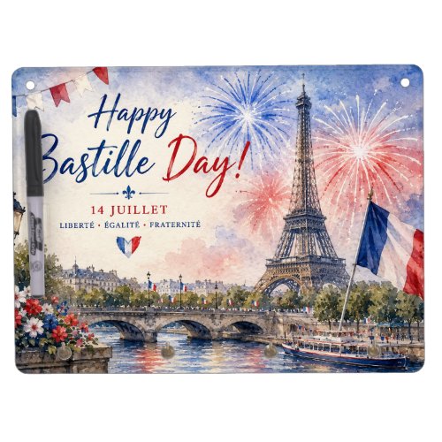 Bastille Day Eiffel Tower River Seine fireworks Dry Erase Board With Keychain Holder