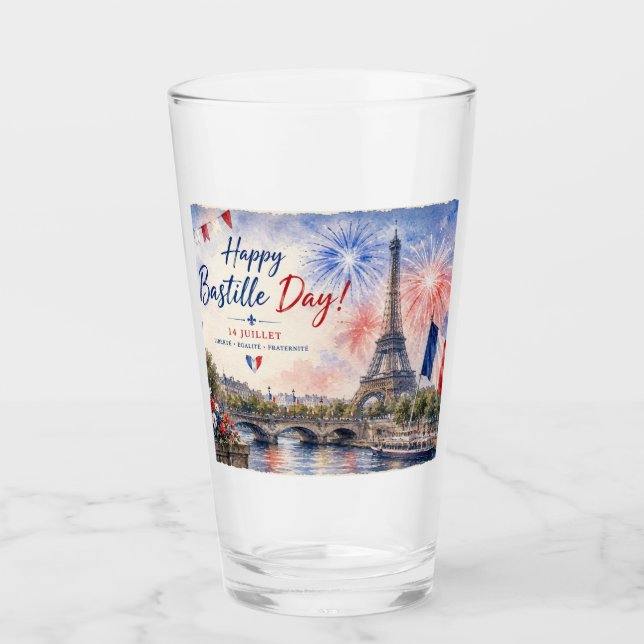 Bastille Day Eiffel Tower River Seine fireworks Glass (Front)