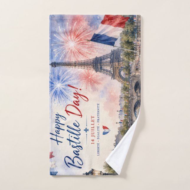 Bastille Day Eiffel Tower River Seine fireworks Hand Towel (Hand Towel)