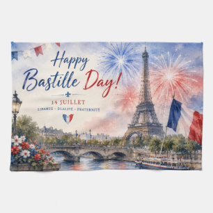 Bastille Day Eiffel Tower River Seine fireworks Kitchen Towel