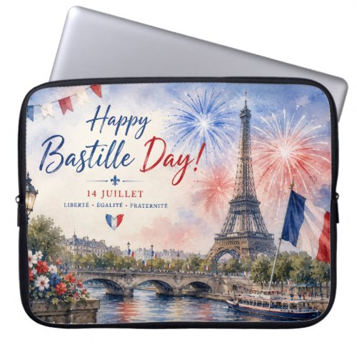Bastille Day Eiffel Tower River Seine fireworks Laptop Sleeve