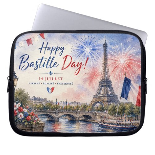 Bastille Day Eiffel Tower River Seine fireworks Laptop Sleeve