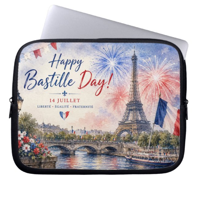 Bastille Day Eiffel Tower River Seine fireworks Laptop Sleeve (Front)