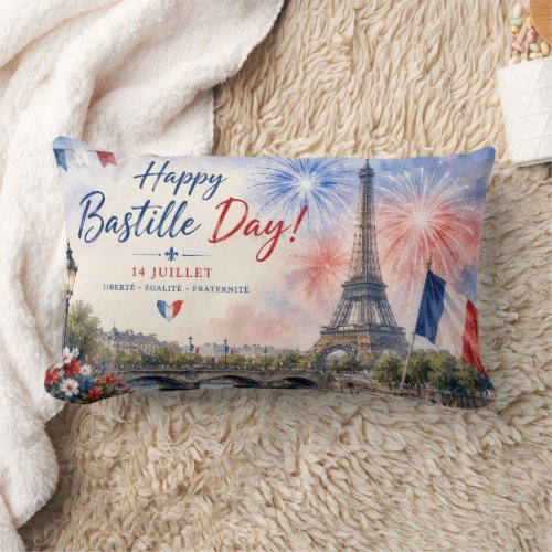 Bastille Day Eiffel Tower River Seine fireworks Lumbar Pillow