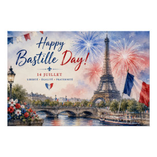 Bastille Day Eiffel Tower River Seine fireworks Poster