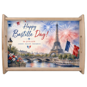 Bastille Day Eiffel Tower River Seine fireworks Serving Tray