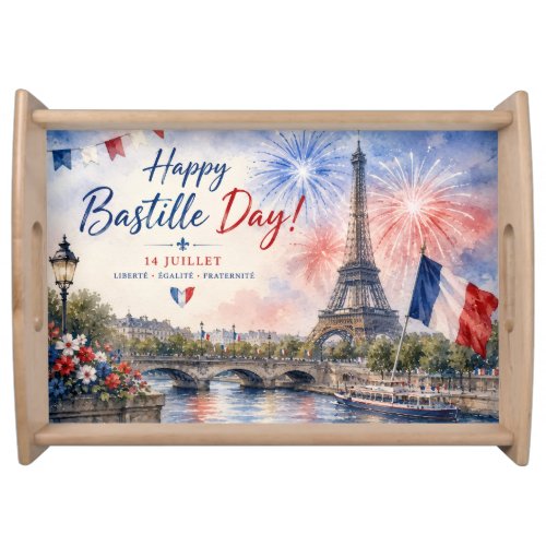 Bastille Day Eiffel Tower River Seine fireworks Serving Tray