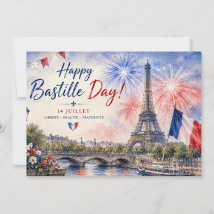 Bastille Day Eiffel Tower River Seine fireworks Thank You Card