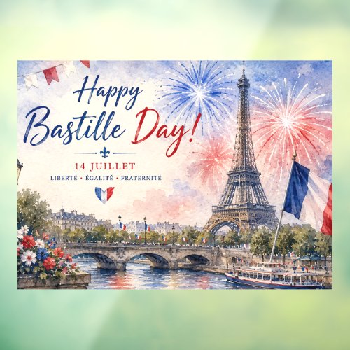Bastille Day Eiffel Tower River Seine fireworks Window Cling