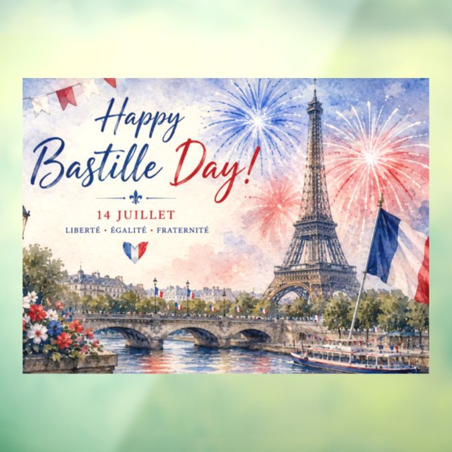 Bastille Day Eiffel Tower River Seine fireworks Window Cling (Sheet 3)