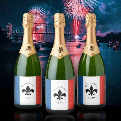 Bastille Day Fleur_de_Lis Tricolore France Flag Sparkling Wine Label