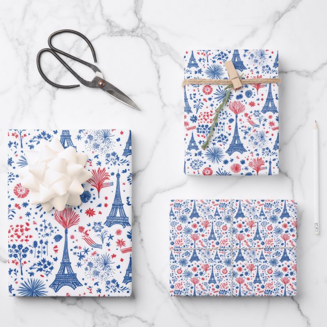 Bastille Day France Pattern 1 Wrapping Paper Sheets (Front)