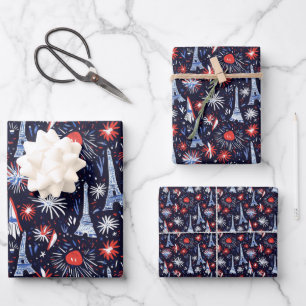 Bastille Day France Pattern 3 Wrapping Paper Sheets