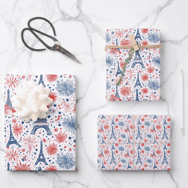 Bastille Day France Pattern 4 Wrapping Paper Sheets (Front)