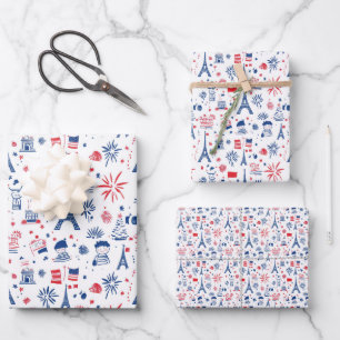 Bastille Day France Pattern 7 Wrapping Paper Sheets
