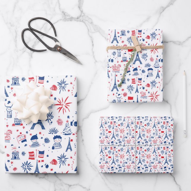 Bastille Day France Pattern 7 Wrapping Paper Sheets (Front)