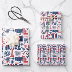 Bastille Day France Pattern 8 Wrapping Paper Sheets
