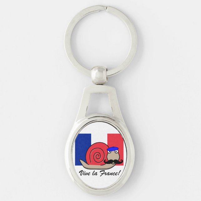 Bastille Day French Snail in a Beret Keychain (Front)