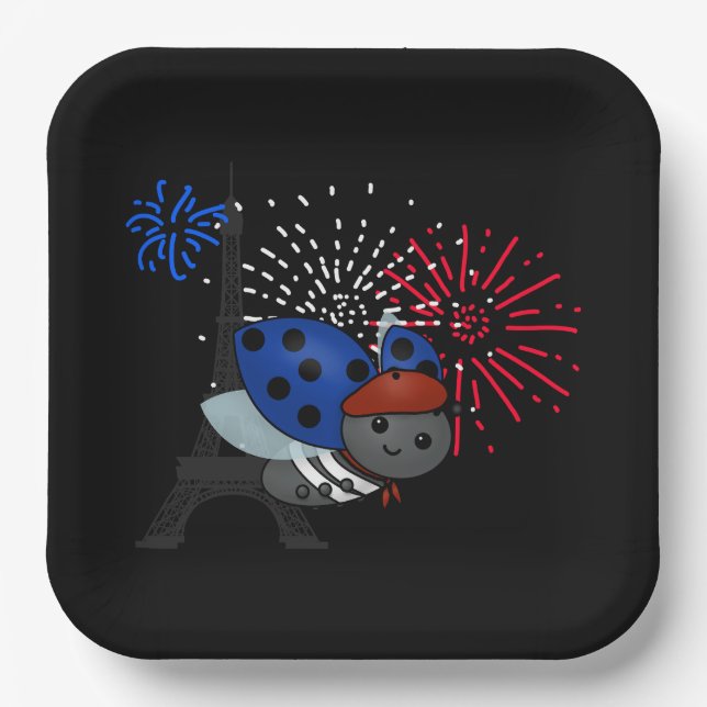 Bastille Day Ladybug, smile Paper Plates (Front)