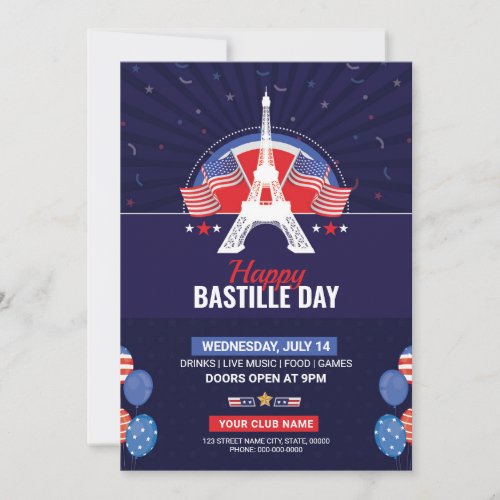Bastille Day Party Invitation Flyer Template