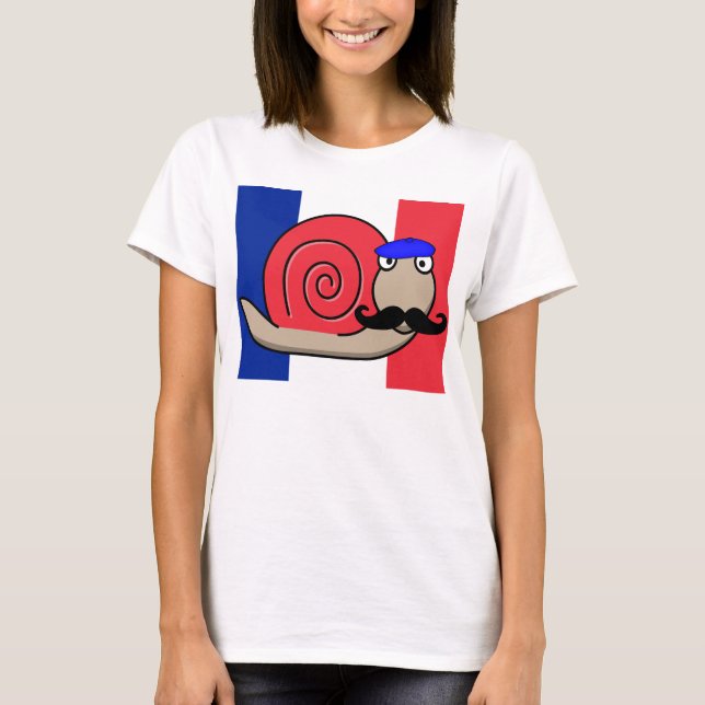 Bastille Day Snail with Mustache T-Shirt (Front)
