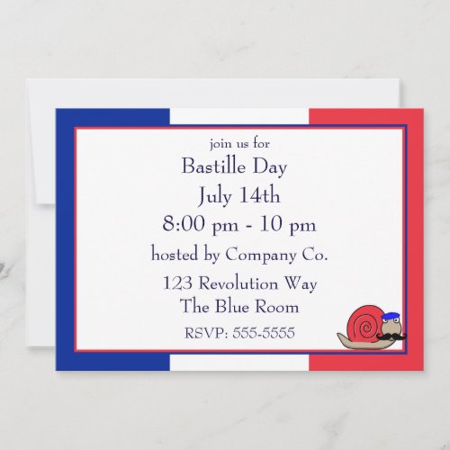 Bastille French Snail wearing Beret Invitation