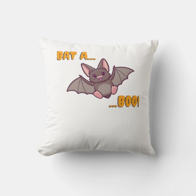 Bat A Boo Cute Bat Throw Pillow (Front)