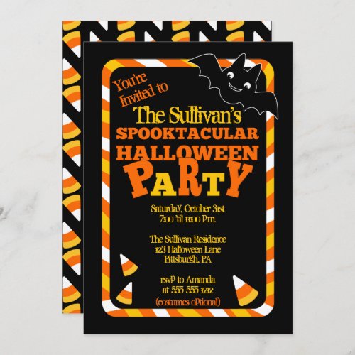 Bat and Candy Corn Spooktacular Halloween Party In Invitation