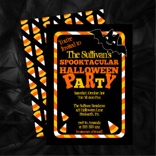Bat and Candy Corn Spooktacular Halloween Party In Invitation