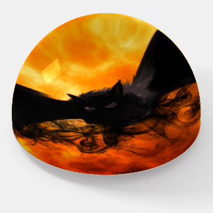 Bat and harvest moon fall black orange elegant paperweight
