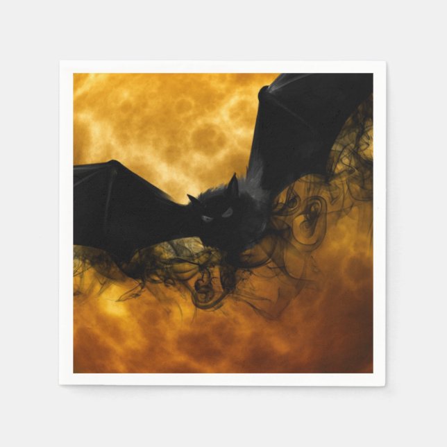 Bat and harvest moon fall black yellow elegant  napkins (Front)
