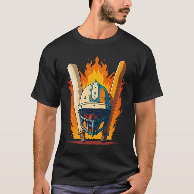 Bat And Helmet Cricket Player T-Shirt (Front)