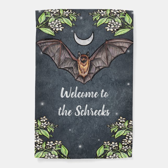 Bat and Jasmine, Fly by Night 2 Sided Garden Flag (Front)