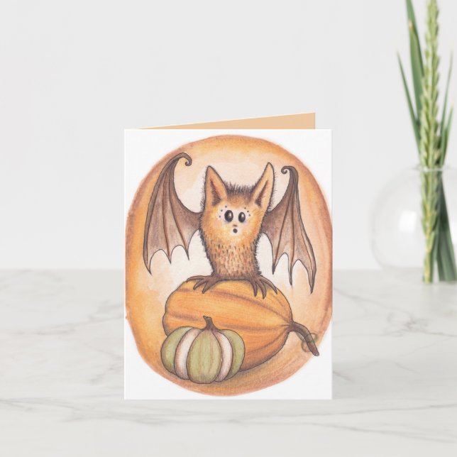 Bat and Pumpkins Halloween Card (Front)