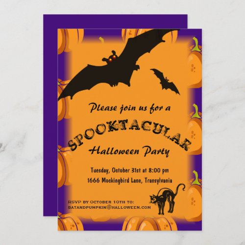 Bat and Pumpkins Halloween Invitation