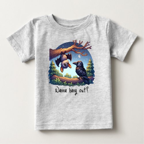 Bat and Raven Hanging Out Baby T_Shirt